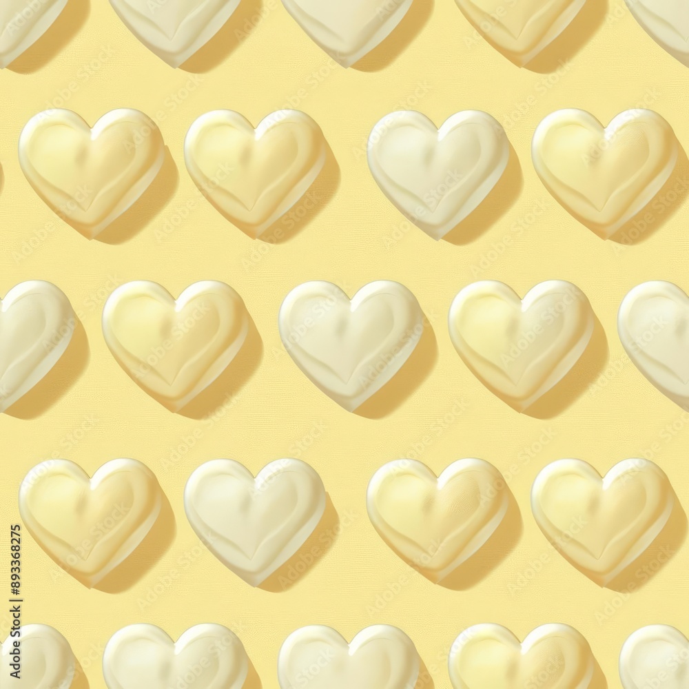 Limited hearts in a repeating pattern, pastel yellow background, vintage illustration, retro and charming Limited hearts in a repeating pattern, pastel yellow background, vintage illustration, retro and charming