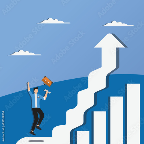 Businessman standing look to the top of the graph arrow