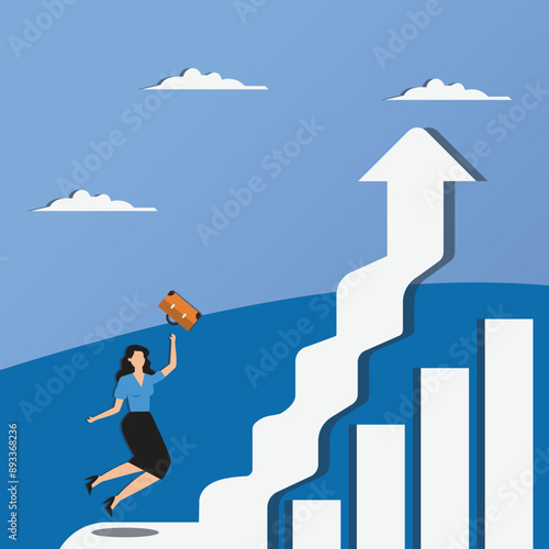 Businesswoman standing look to the top of the graph arrow