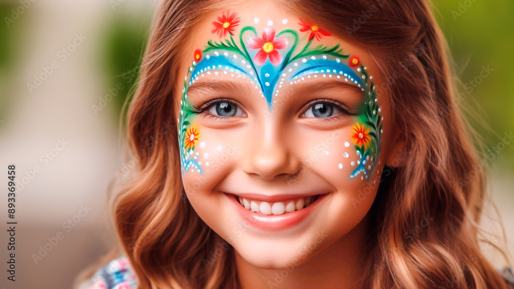 Smiling happy child with beautiful face painting Smiling happy child with beautiful face painting