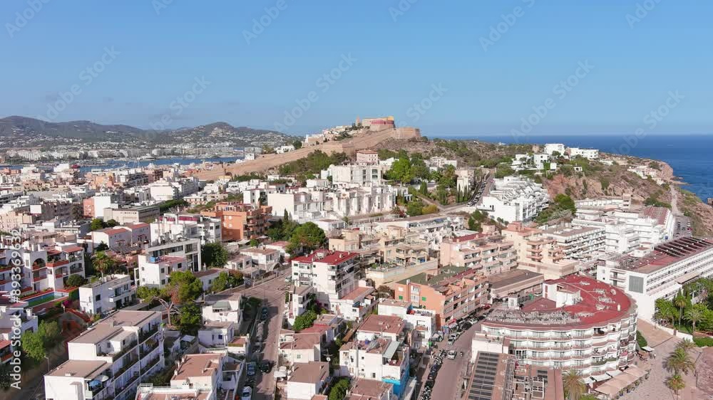 Ibiza Town, Spain: Aerial view of capital city of Ibiza island, Castle of Ibiza (Castell d'Eivissa or Almudaina) towering over Eivissa Harbour, summer day - landscape panorama of Europe from above
Ibiza Town, Spain: Aerial view of capital city of Ibiza island, Castle of Ibiza (Castell d'Eivissa or Almudaina) towering over Eivissa Harbour, summer day - landscape panorama of Europe from above