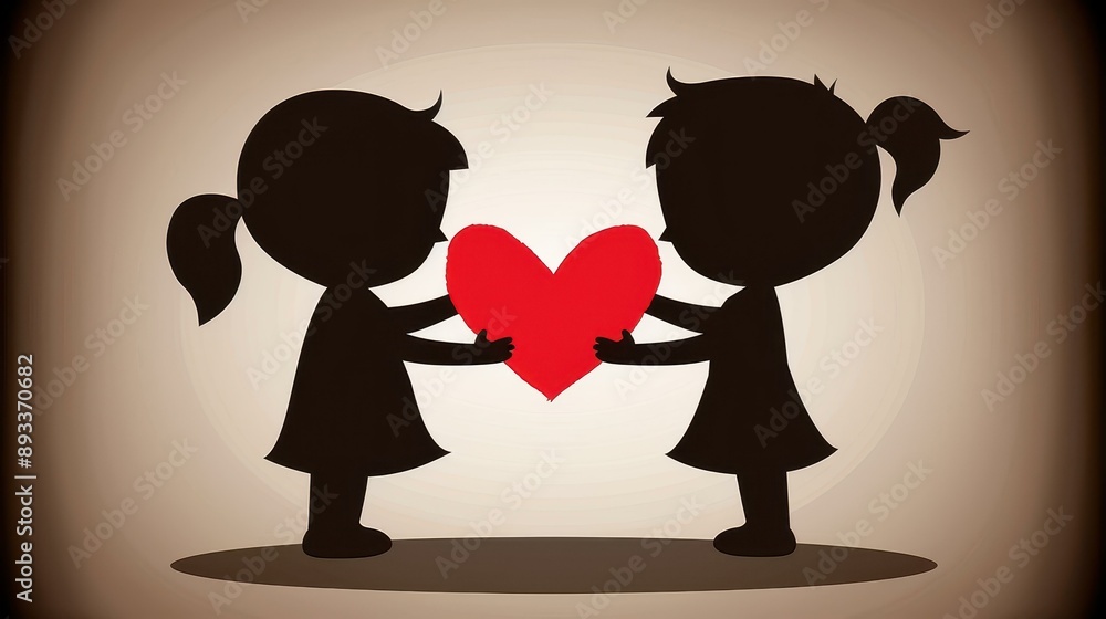 Enchanting silhouette of a boy and girl in love forming a heart symbol ...