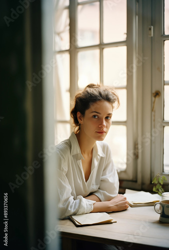 창가에 앉아서 바라보는 여성의 초상화