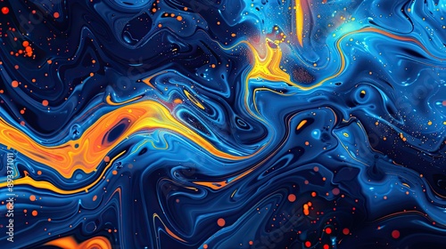 Background with marbled textures in blue and orange tones