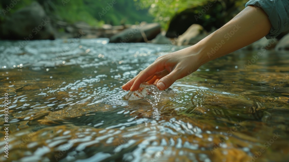 © Khalil - A female hand touching the river water