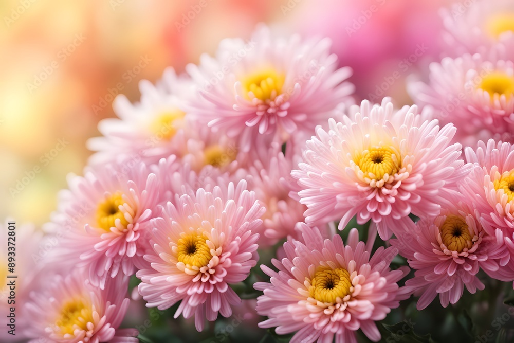 Fototapeta premium Chrysanthemum flowers bokeh background, AI Generated