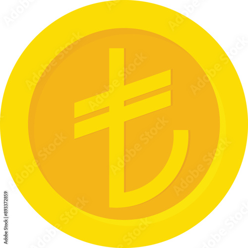 Gold coin with Turkish lira symbol on it. Vector icon on transparent background. Icon for mobile apps, UI and web design. EPS10