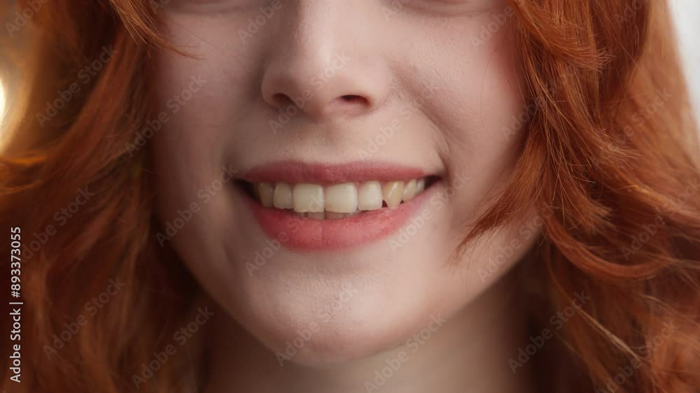Portrait happy Caucasian redhead pretty woman glad model healthy dental toothy smile perfect white teeth lips beauty mouth face close up positive female girl at home. Dentistry stomatology healthcare Portrait happy Caucasian redhead pretty woman glad model healthy dental toothy smile perfect white teeth lips beauty mouth face close up positive female girl at home. Dentistry stomatology healthcare