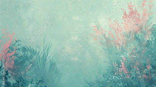 Serene wallpaper with turquoise and coral ghostly underwater reefs and ambient light