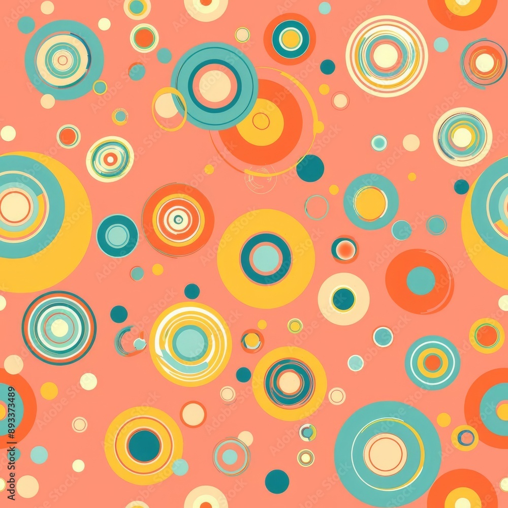 Sparse arrangement of circles in a random pattern, pastel coral backdrop, psychedelic style, vibrant and lively Sparse arrangement of circles in a random pattern, pastel coral backdrop, psychedelic style, vibrant and lively