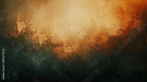 Background with rust and olive brush strokes and wild grass impressions wallpaper