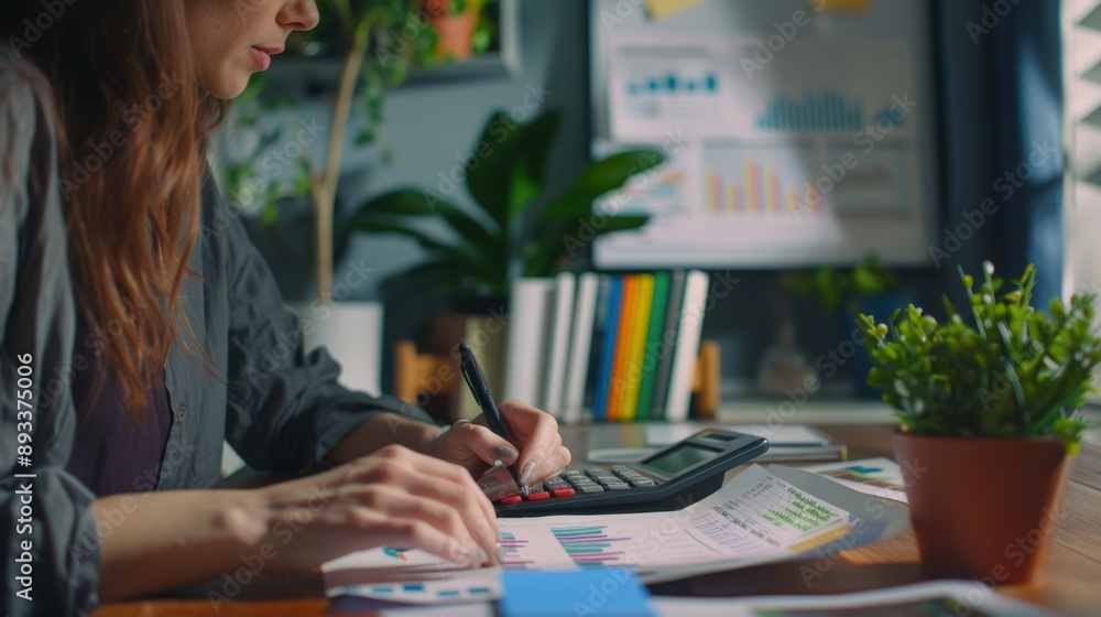 The woman analyzing financial data The woman analyzing financial data