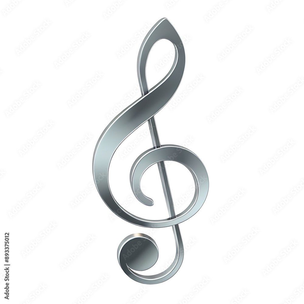 A metallic silver treble clef symbol, representing music notation for higher-pitched instruments and voices. Ideal for music-themed designs, educational materials, or artistic compositions. Transpare A metallic silver treble clef symbol, representing music notation for higher-pitched instruments and voices. Ideal for music-themed designs, educational materials, or artistic compositions. Transpare