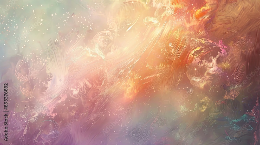 Fototapeta premium Muted rainbow background with dynamic strokes and floral textures