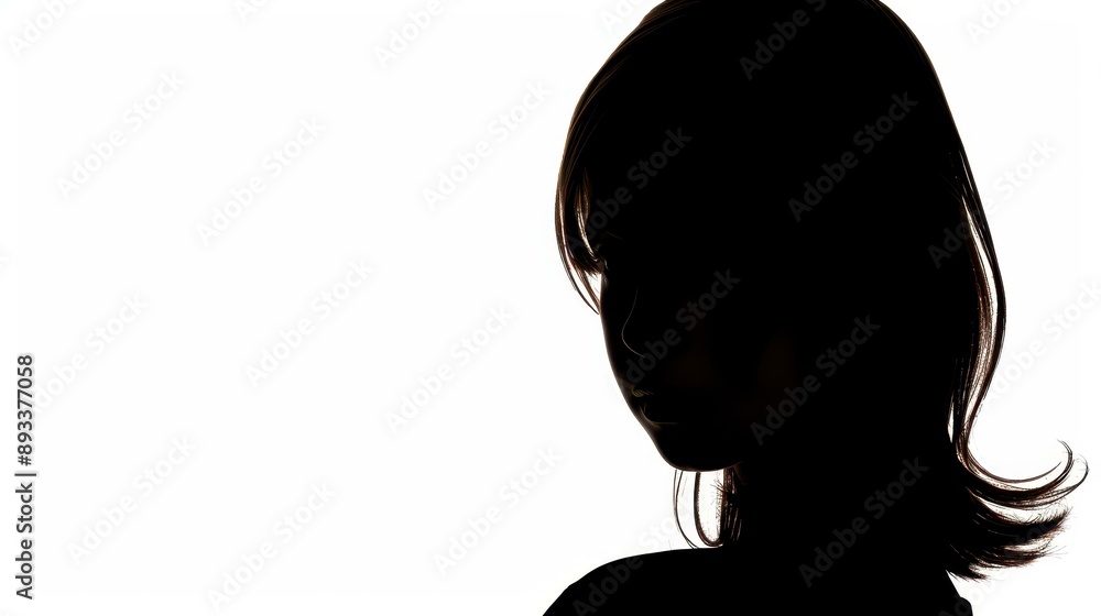Elegant silhouette of a confident young woman staring ahead on a white background. Elegant silhouette of a confident young woman staring ahead on a white background.