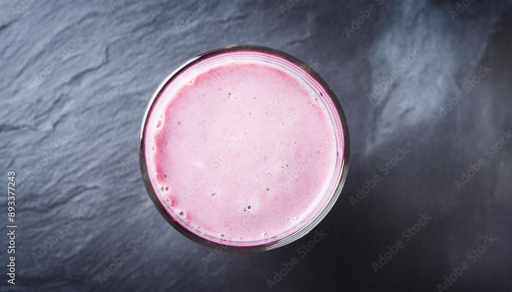 Pink smoothie on dark stone table. Healthy and tasty beverage. Fruit milk shake. Organic detox drink Pink smoothie on dark stone table. Healthy and tasty beverage. Fruit milk shake. Organic detox drink