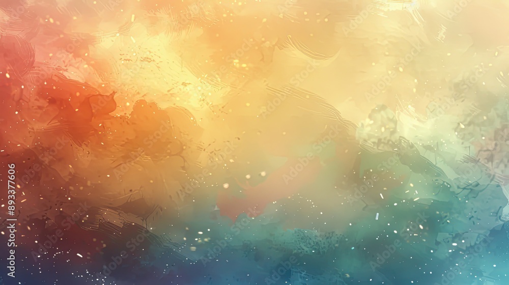 Fototapeta premium Wallpaper featuring splattered brush strokes and muted rainbow hues with twinkling stars