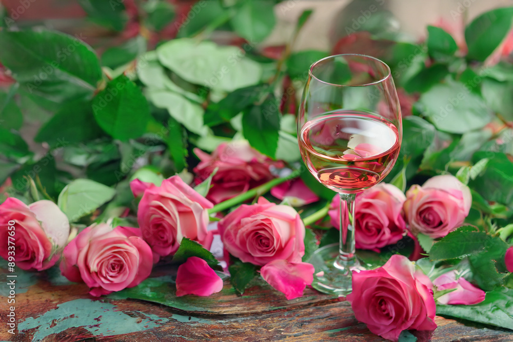 Elegant Dining Table with Wine Glasses and Roses Elegant Dining Table with Wine Glasses and Roses