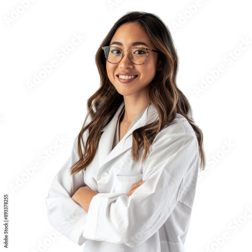 Female doctor portrait isolated on white transparent background, young woman with stethoscope