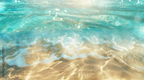 Dreamy abstract scene with sand meeting transparent blue water soft light wallpaper
