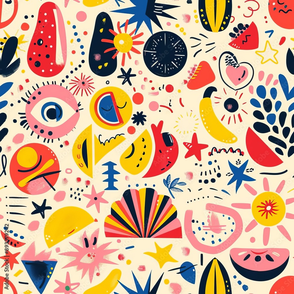 Sparse arrangement of symbols in a fun pattern, pastel blue background, pop art style, playful and bright, flat lay Sparse arrangement of symbols in a fun pattern, pastel blue background, pop art style, playful and bright, flat lay