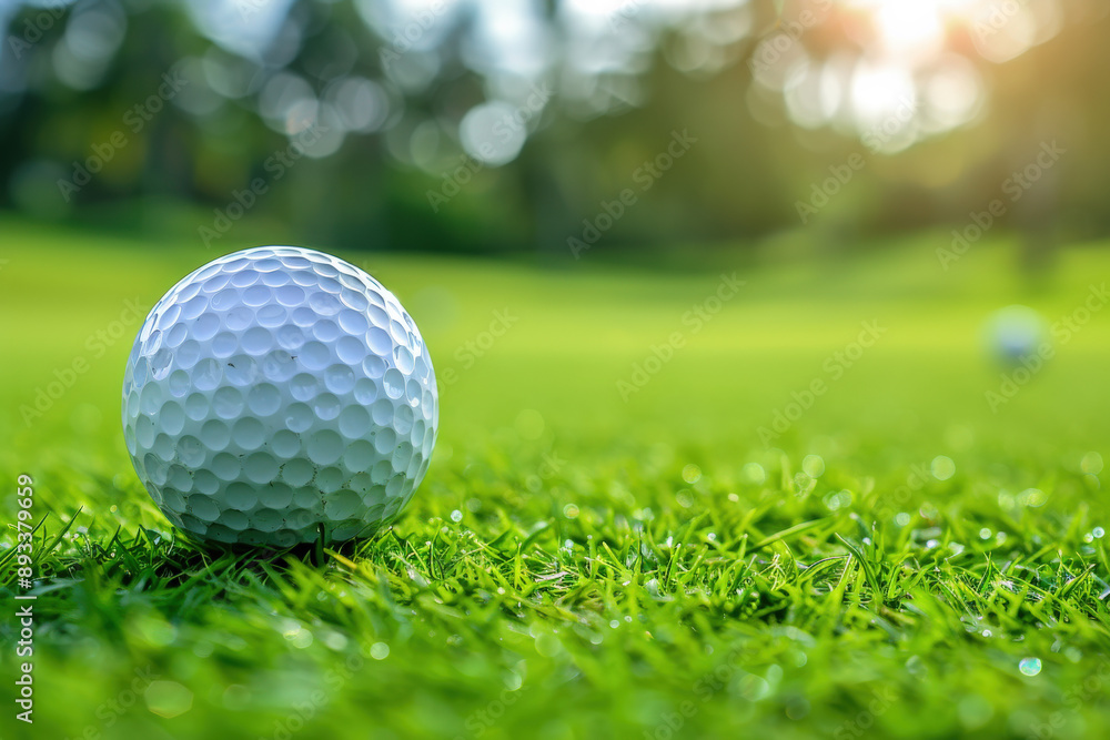 Obraz premium Golf Ball on Lush Green Course at Sunrise