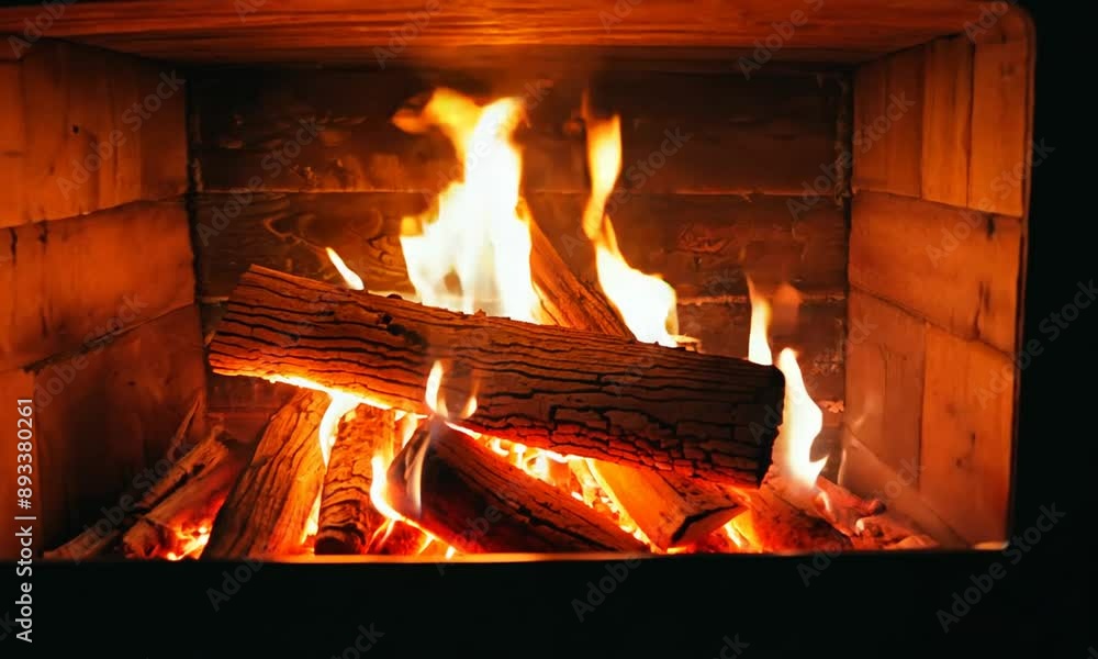 Wood burning in a cozy fireplace at home 4k footage. 4K hyperrealistic video Wood burning in a cozy fireplace at home 4k footage. 4K hyperrealistic video
