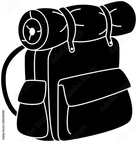 bag illustration scout silhouette adventure logo backpack icon equipment outline travel hiking tourism journey kid tourist explorer exploration scouting shape traveler outdoor children for vector