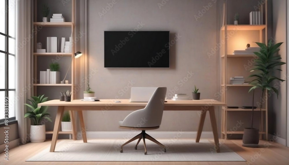 Modern home office in the living room, Convenient, comfortable, nice place to work, Remote work from home, Minimal interior decor design background,, illustration created with generative ai. Modern home office in the living room, Convenient, comfortable, nice place to work, Remote work from home, Minimal interior decor design background,, illustration created with generative ai.