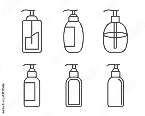 Collection vector icons of beauty, cosmetics and care. Bottle, jar, shower gel, face cream, body lotion, spray, ointment, paste.
