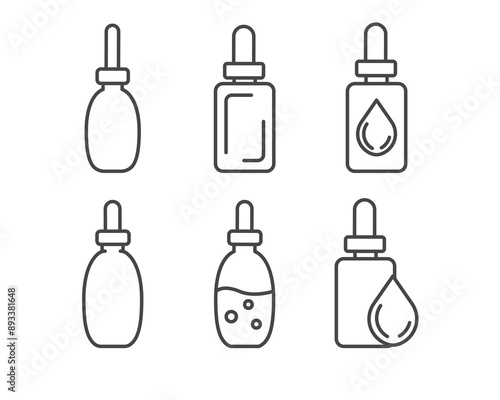 Collection vector icons of beauty, cosmetics and care. Bottle, jar, shower gel, face cream, body lotion, spray, ointment, paste.