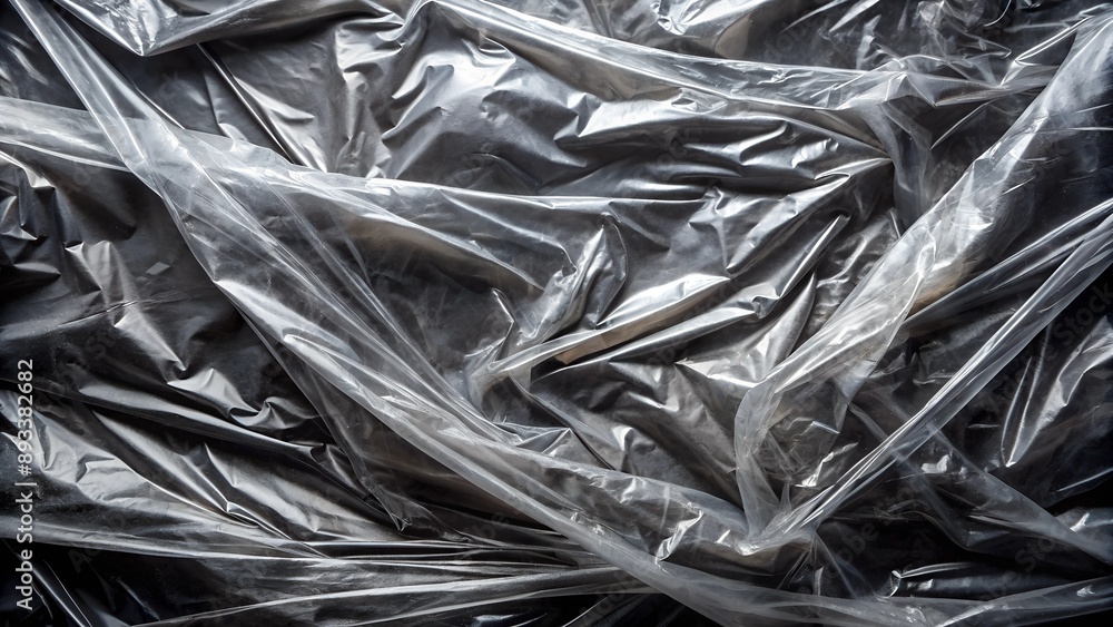 full covered Wrinkled plastic wrap texture on a black background full covered Wrinkled plastic wrap texture on a black background