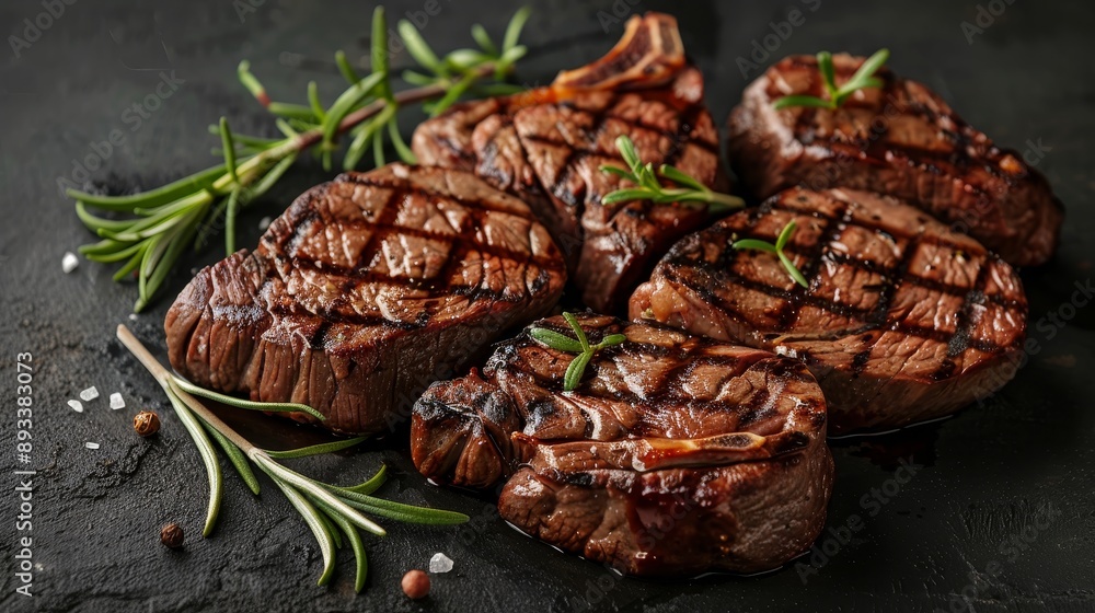 Sizzling Steak Sensation Succulent Grilled Meats with Fresh Rosemary Perfectly Charred and Juicy Food Photography Sizzling Steak Sensation Succulent Grilled Meats with Fresh Rosemary Perfectly Charred and Juicy Food Photography