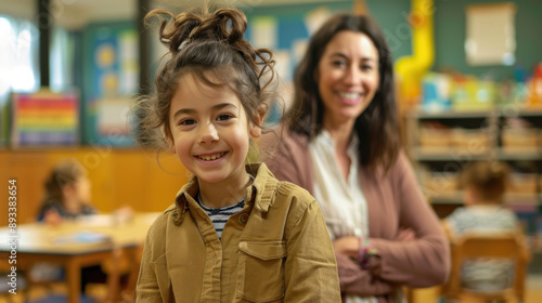 Wallpaper Mural An enthusiastic young teacher and a seasoned teacher in a kindergarten classroom, both looking at the camera with pride. Torontodigital.ca