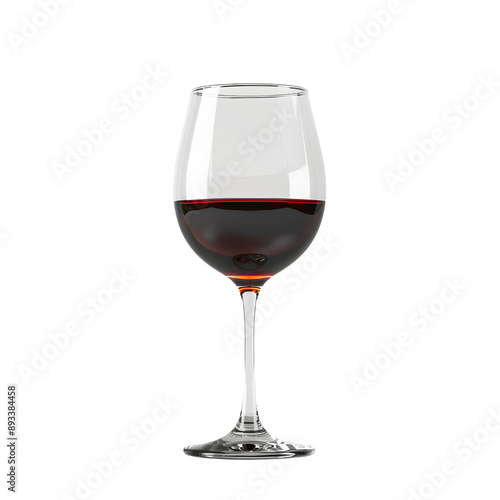 A glass of red wine, partially filled, isolated on a black background. photo