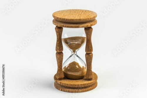 Hourglass filled with sand close up on a white background