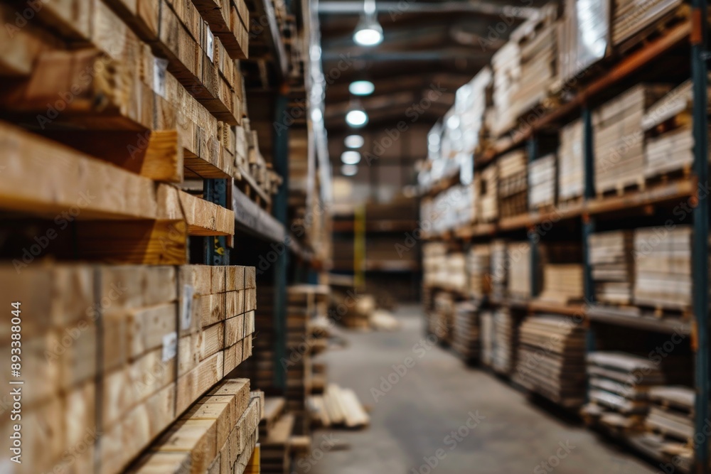 Fototapeta premium Lumber stored in a warehouse industry background