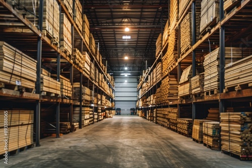 Wallpaper Mural Lumber stored in a warehouse industry background Torontodigital.ca