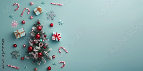 Christmas Gifts and Candy Canes on Blue Background