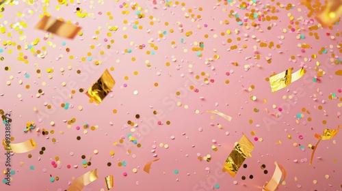 Golden Confetti Falling Against a Peach Background