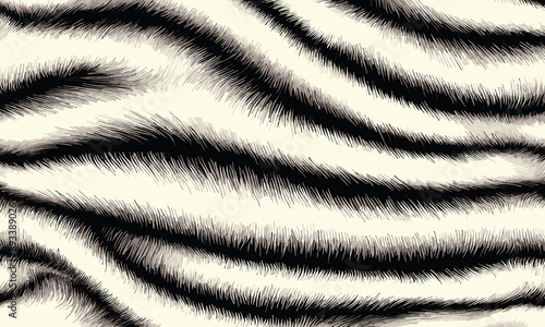 Wild And Fierce White Tiger Skin Pattern Vector Illustration Seamless Design. Animal Striped Skin Fur Pattern Texture Background