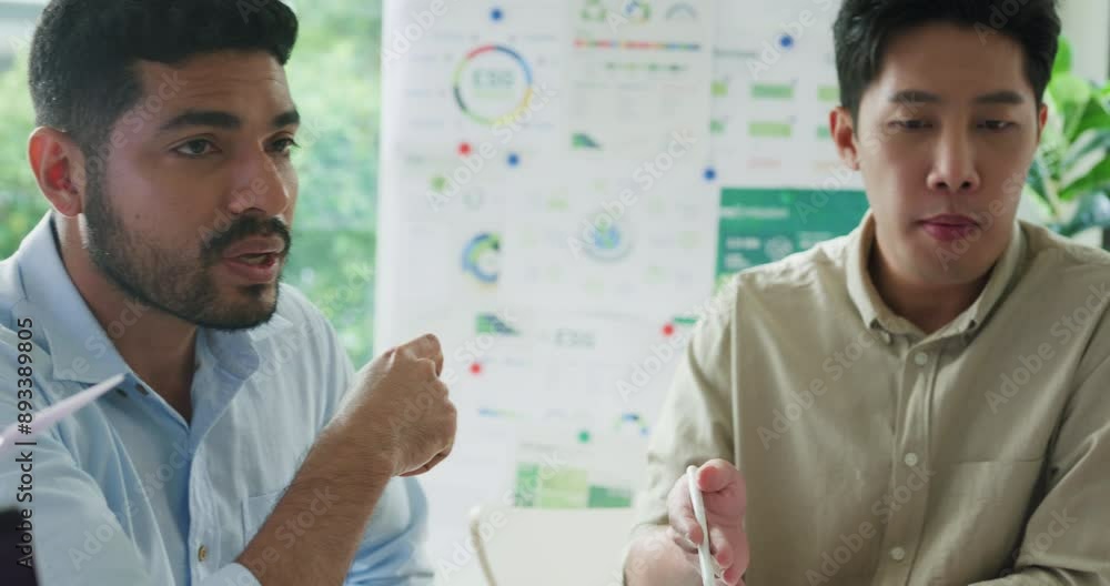 Group Diverse Asia Businesspeople Talk Esg Strategies Risk Management