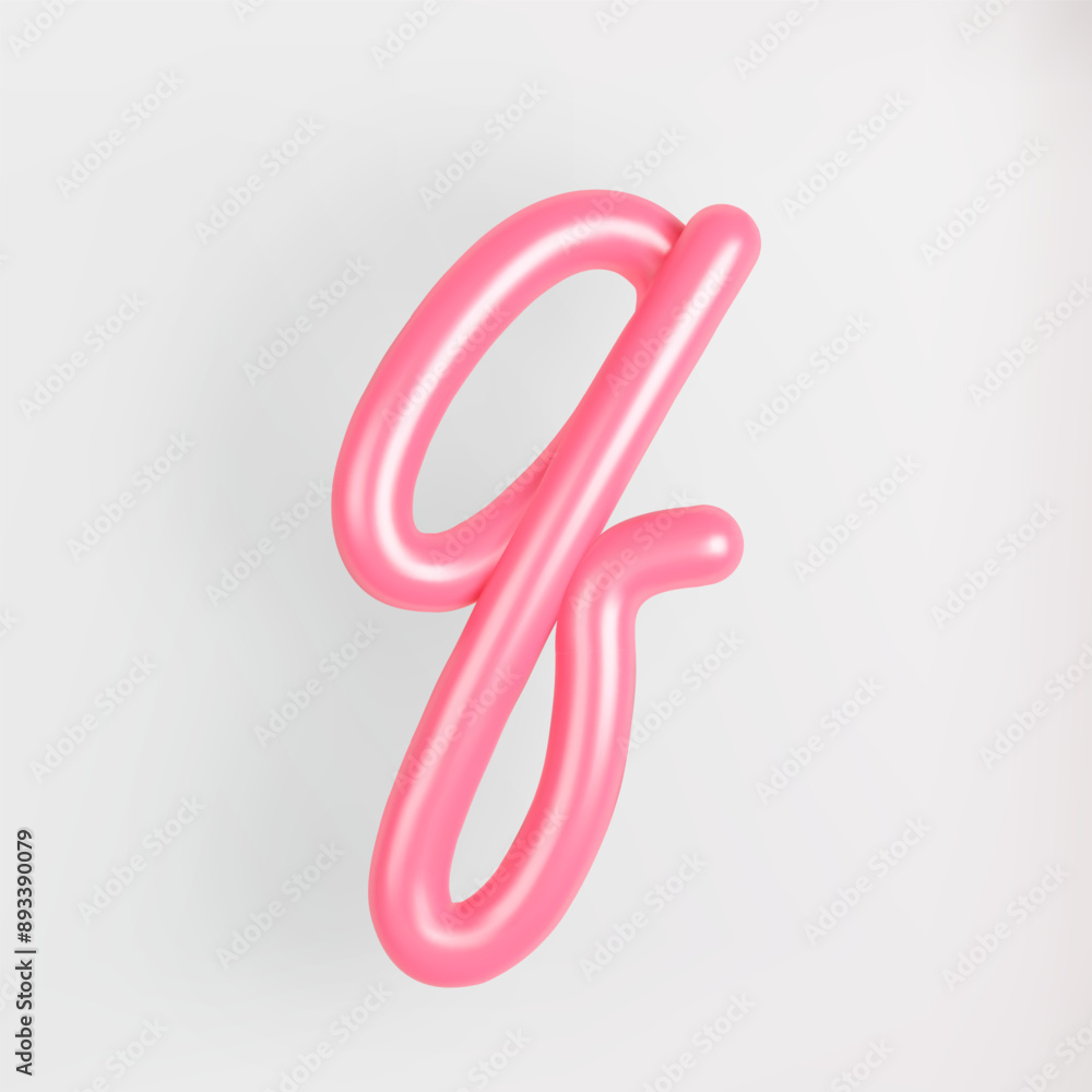 Fototapeta premium 3D Pink Script Lowercase Letter Q on light background. Cute Cursive Bubble typography symbol vector illustration.