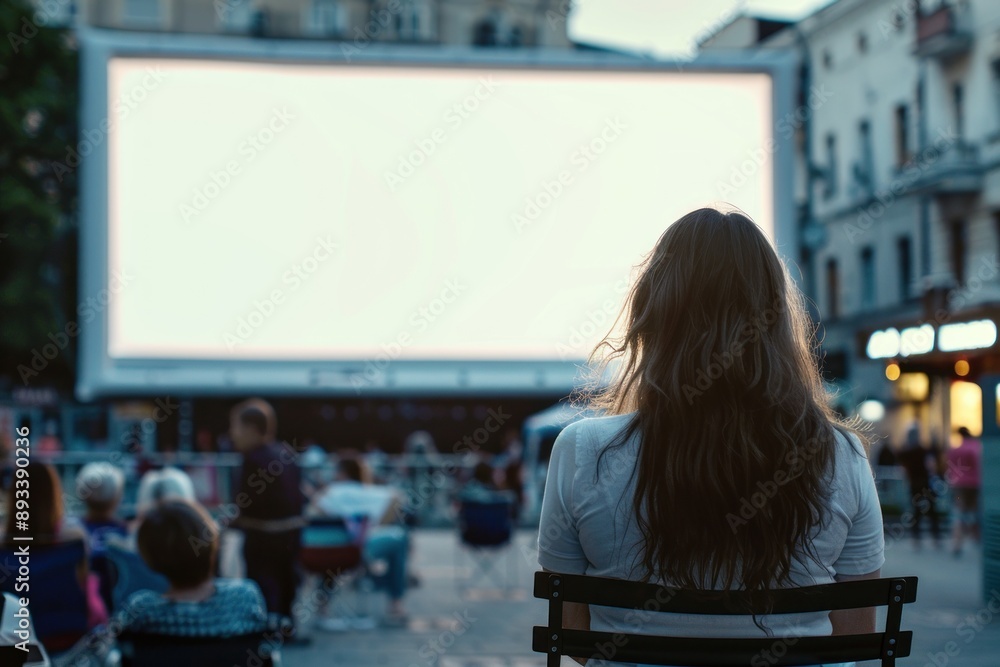 open space outdoor Cinema blank screen and people in chairs in the cinema outdoor open space outdoor Cinema blank screen and people in chairs in the cinema outdoor