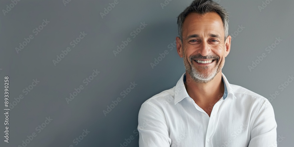 Fototapeta premium Smiling mature man's portrait, white background. Confident and happy senior businessman.