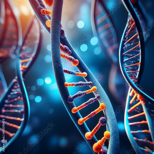 close-up with DNA strand 3d