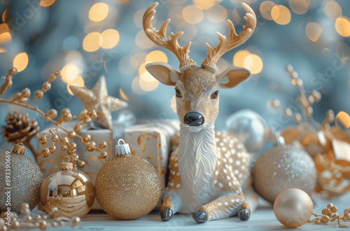 Reindeer Ornament Among Christmas Decor