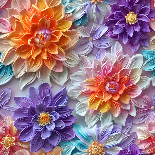 Colorful floral pattern forming beautiful dahlias blooming