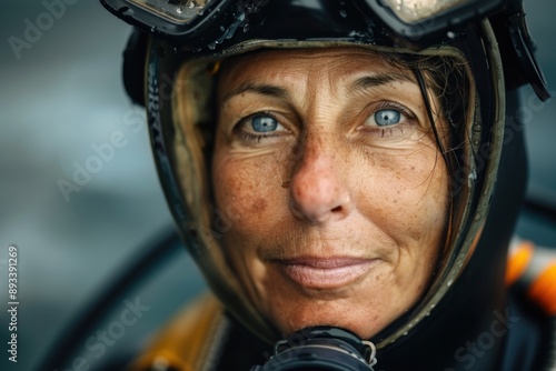 portrait 40 year old person in diving suit