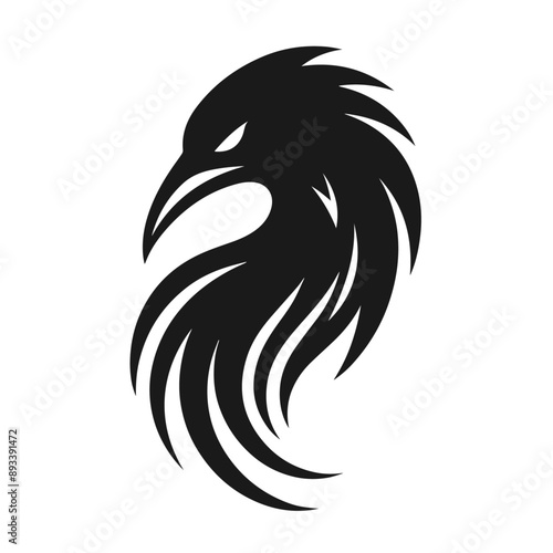 Clean black and white vector silhouette of a Pheonix logotype on white background